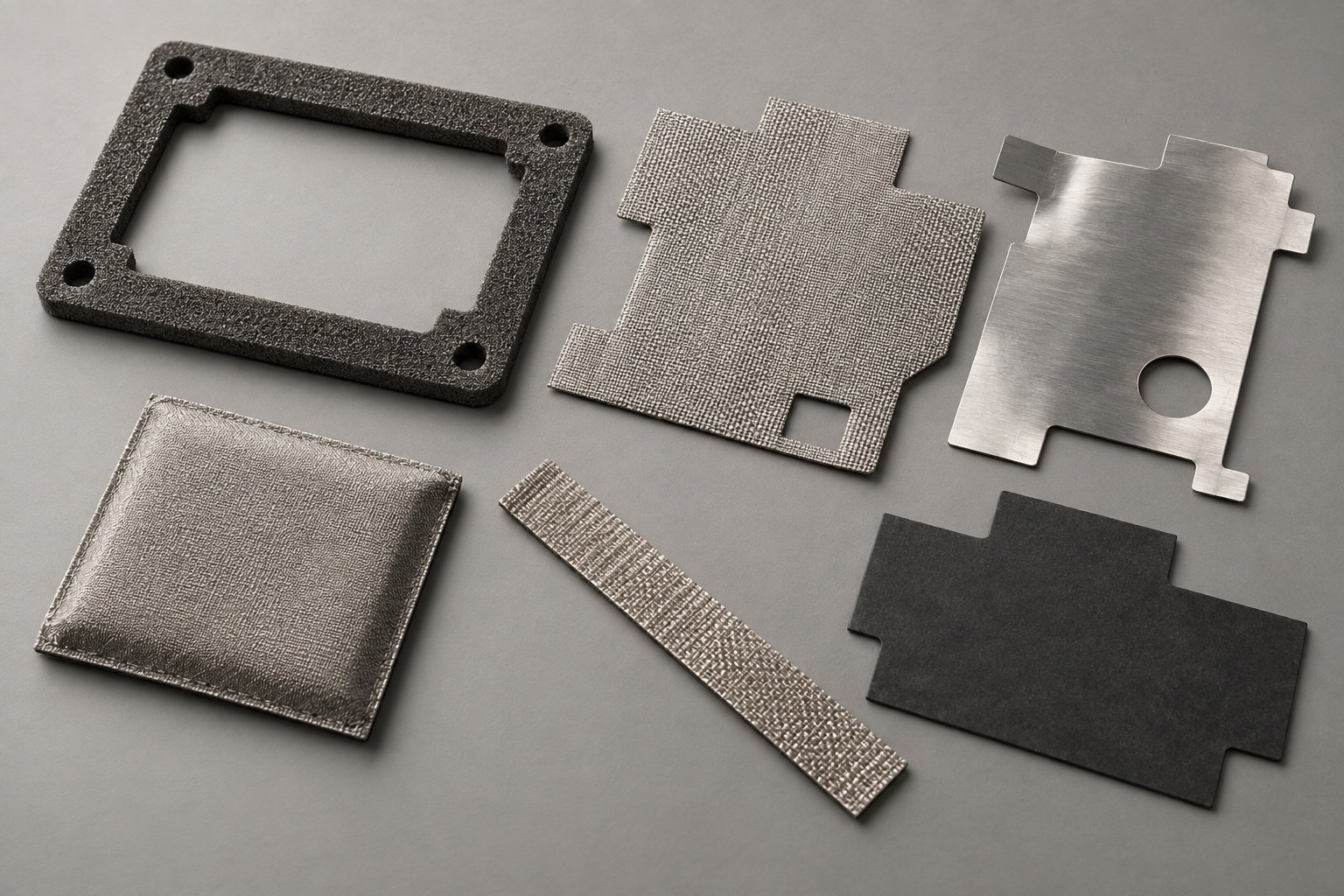 Conceptual conductive foam gasket, fabric and foil shielding profiles.