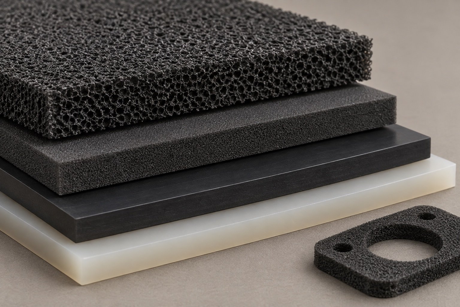 Conceptual layered foam, rubber and silicone sheet textures with a cut gasket.