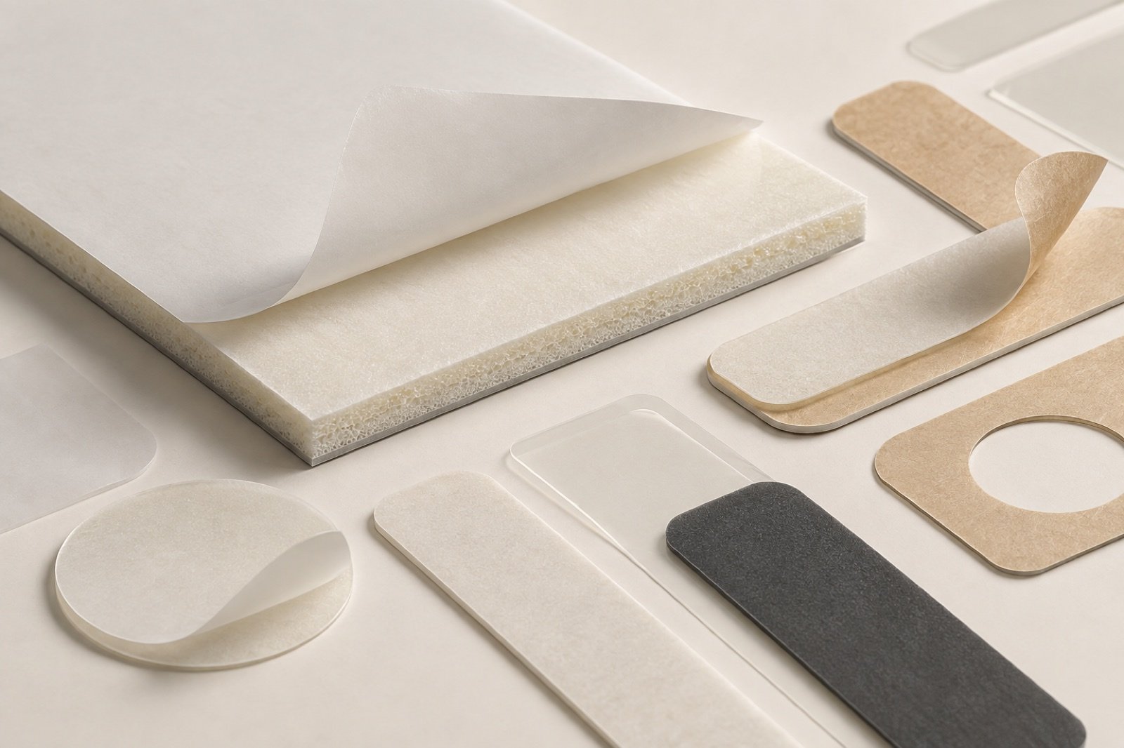Layered acrylic foam adhesive sheet with liner and cut gasket forms