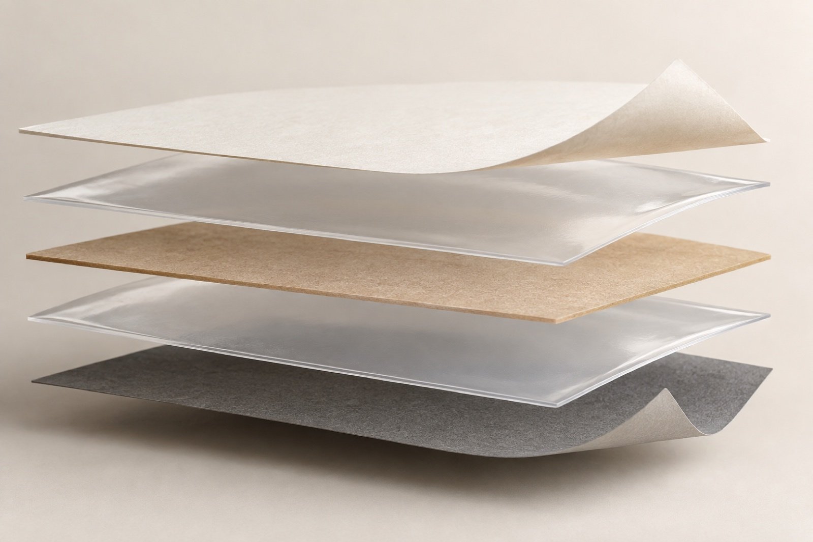 Exploded adhesive construction showing liner adhesive and carrier layers