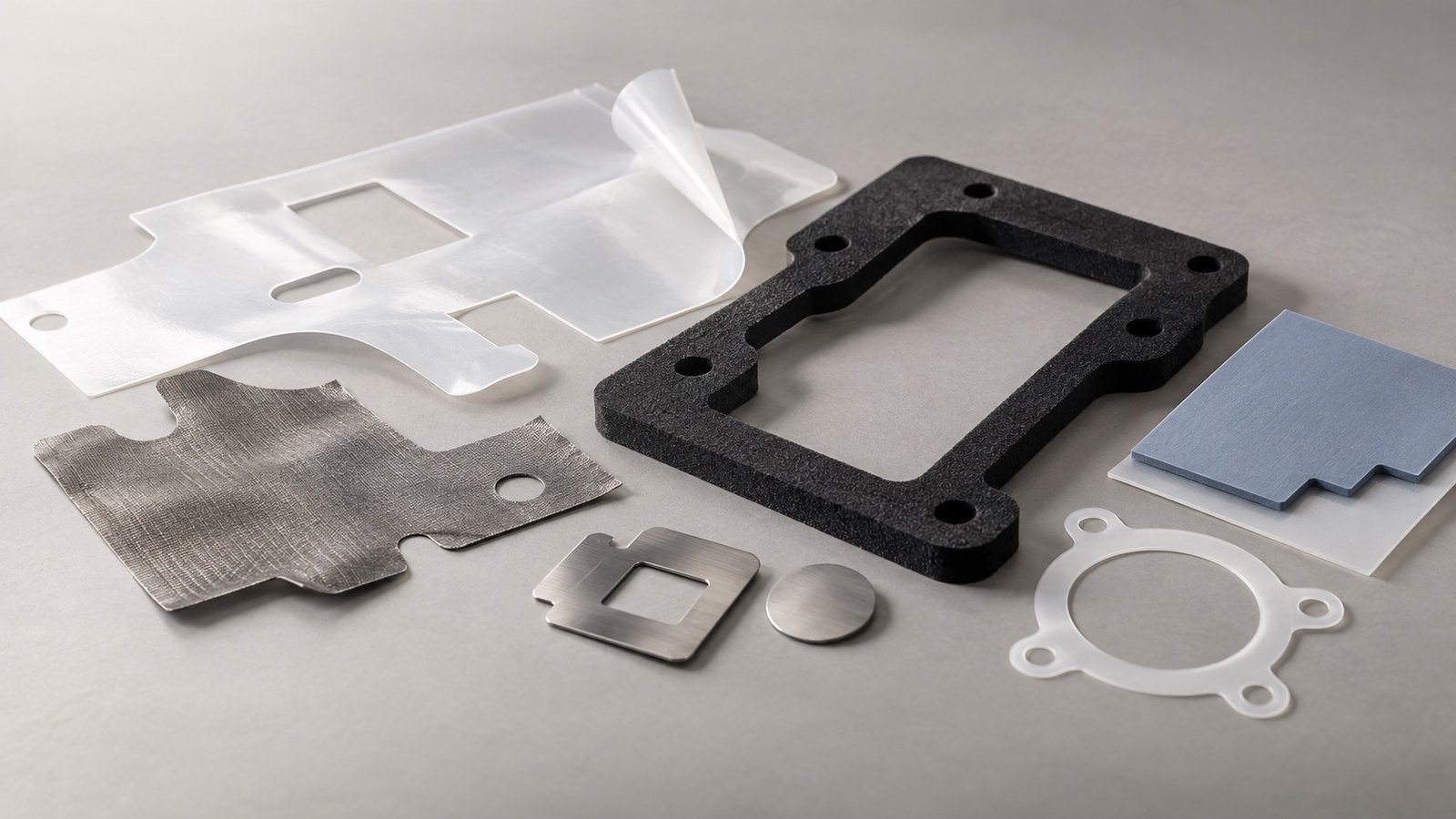 Conceptual arrangement of die-cut functional components in flexible materials