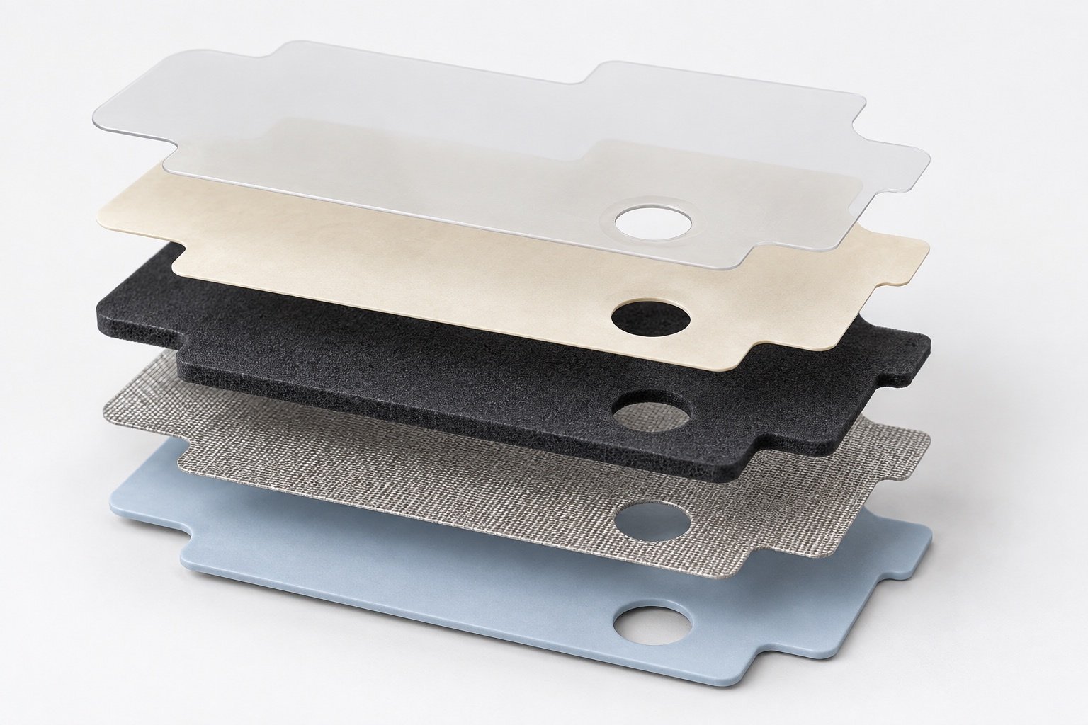 Exploded multi-layer die-cut component construction