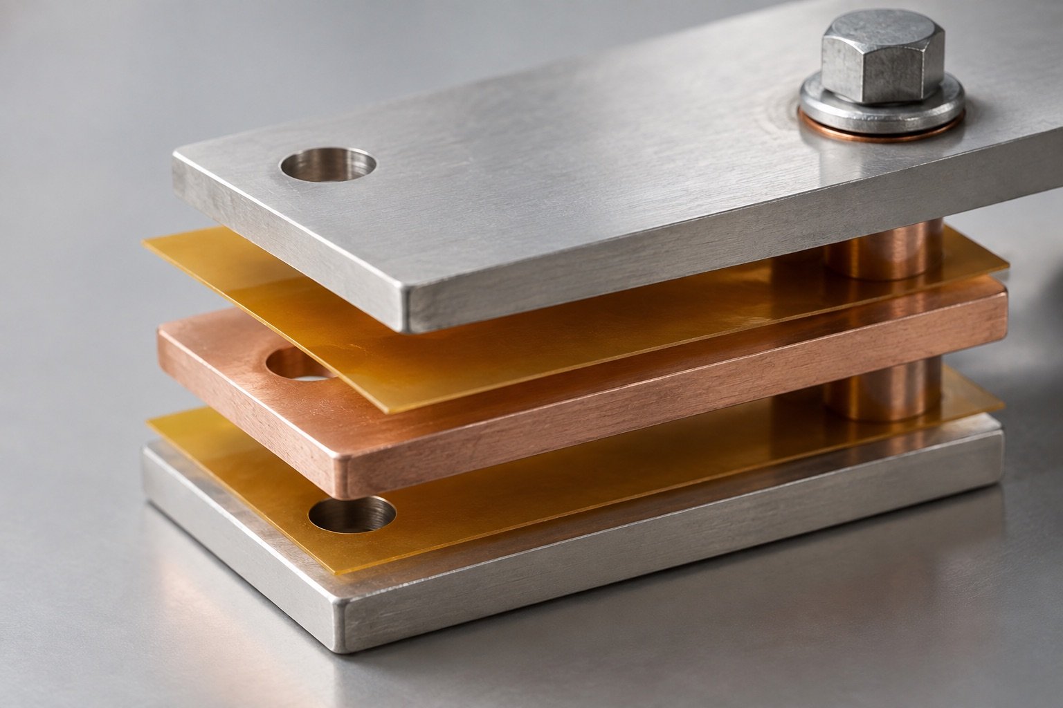 Conceptual electrical assembly with an insulating film between unbranded metal layers