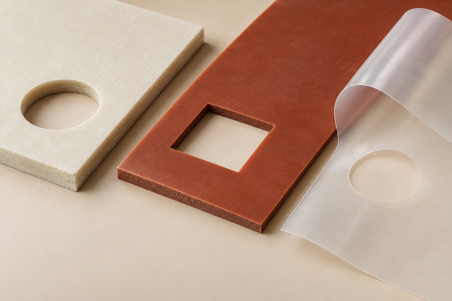Insulating film and sheet samples arranged to compare form and cut geometry