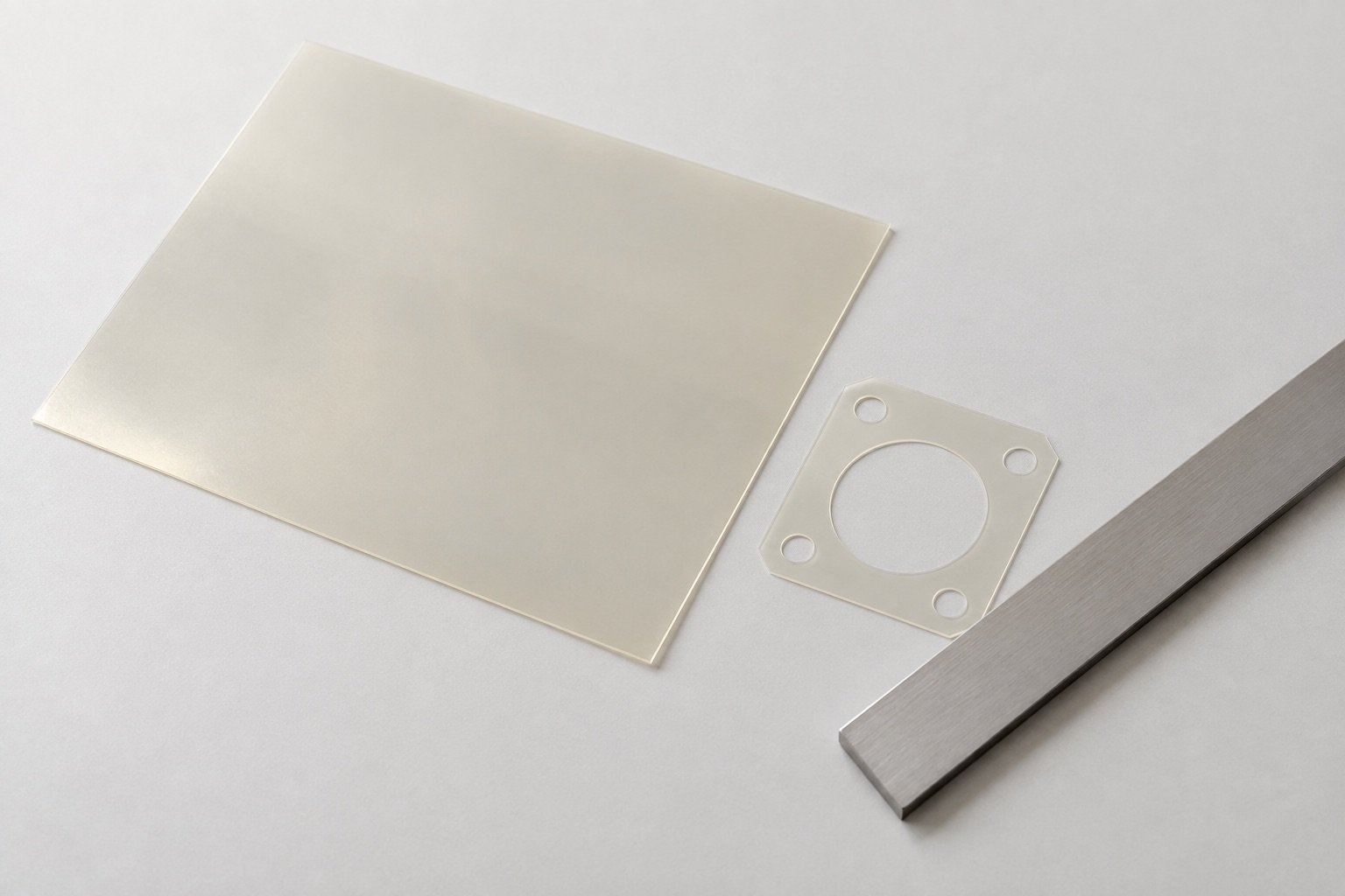 Neutral insulation sheet and die-cut sample beside an unmarked straightedge