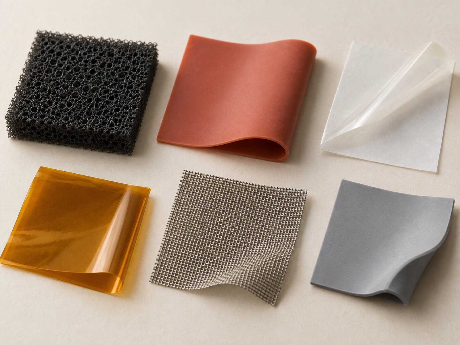 Foam, silicone, film, conductive mesh and thermal sheet material surfaces