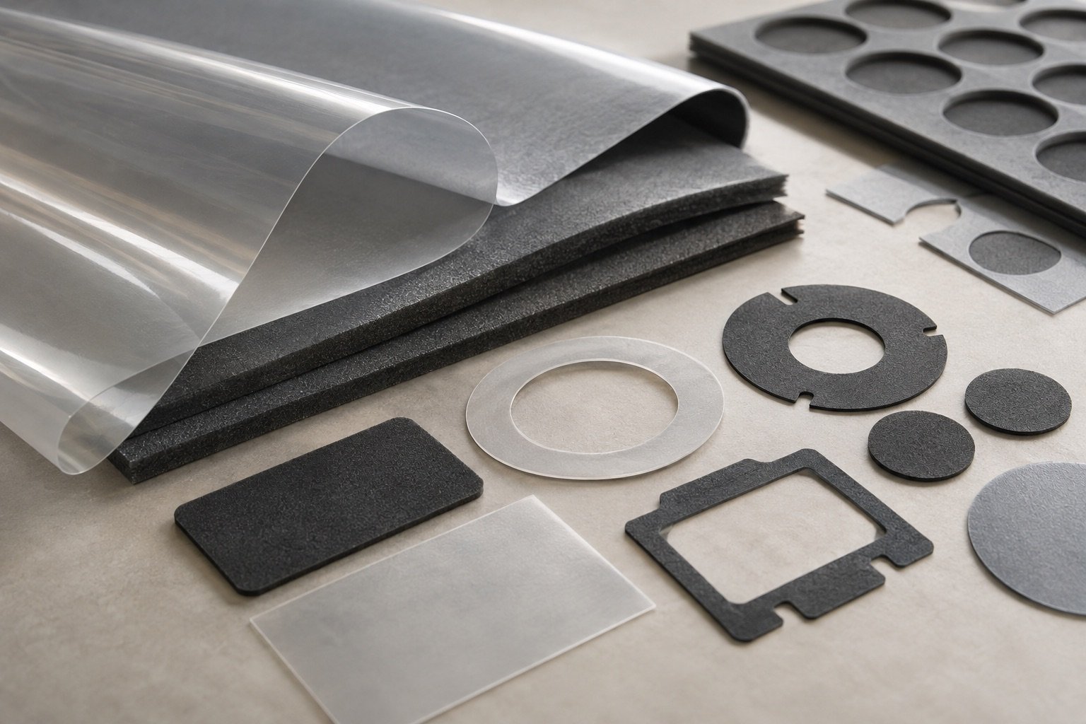 Aligned film and foam layers with finished die-cut component shapes
