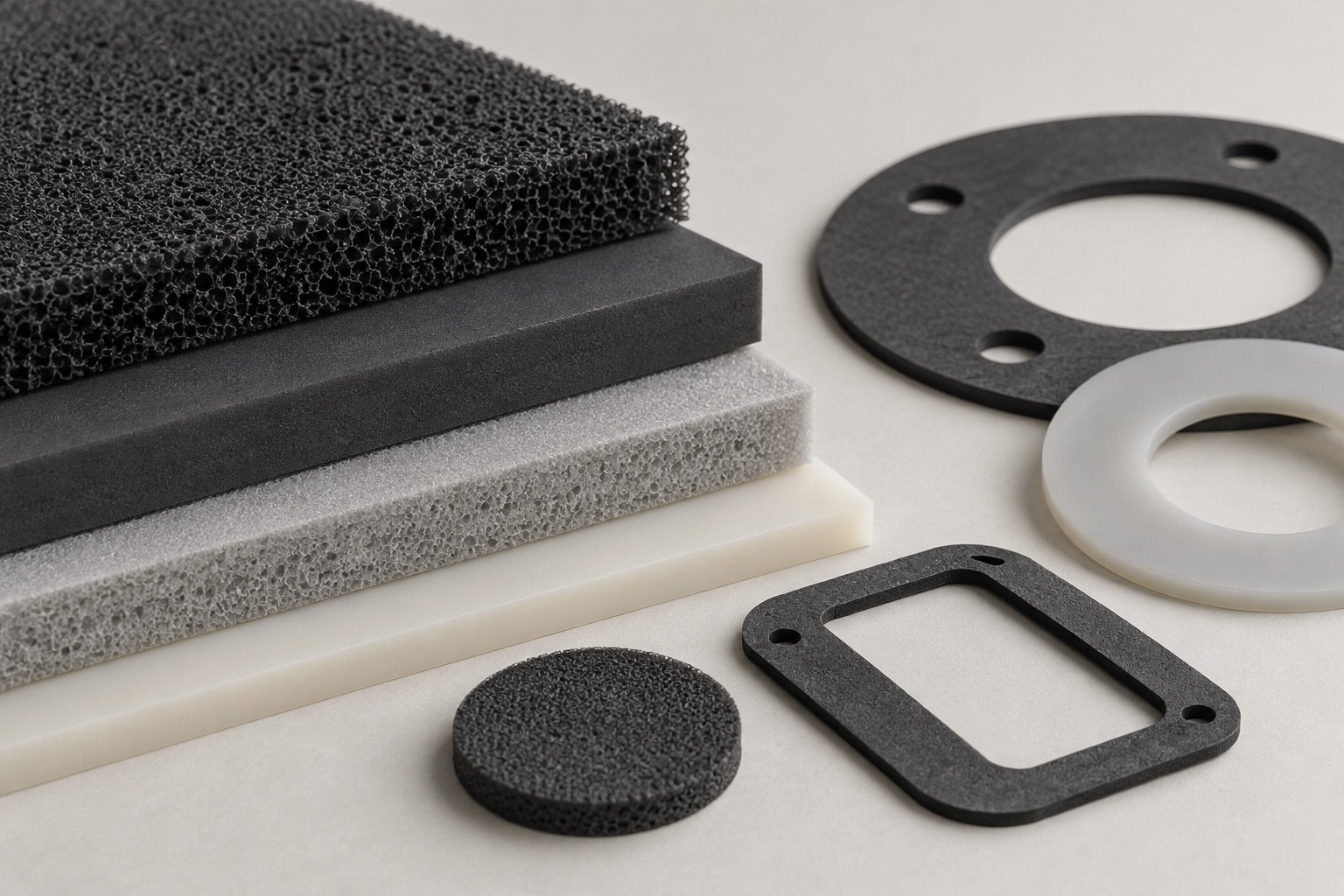 Foam rubber and silicone sheet textures with die-cut gasket shapes