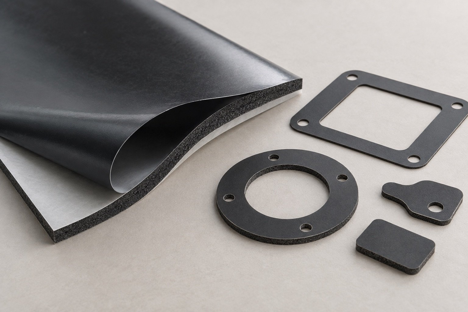 Layered flexible sheet material beside converted die-cut component shapes