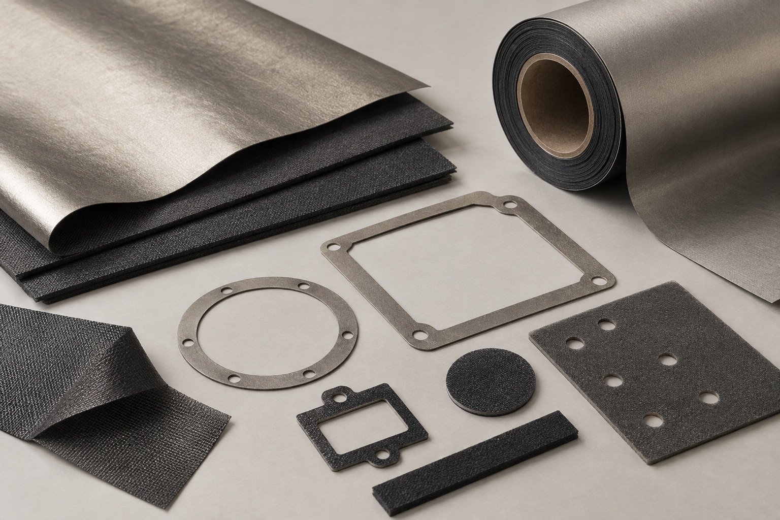 Metallic shielding foil and dark conductive sheet material with cut shapes