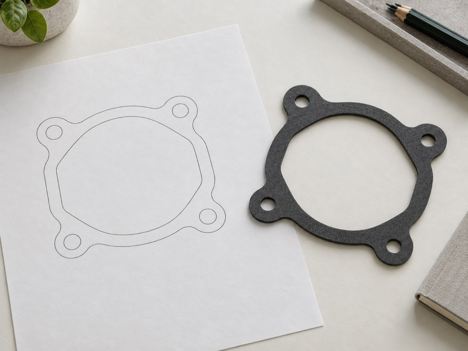 Outline drawing beside a matching die-cut foam profile