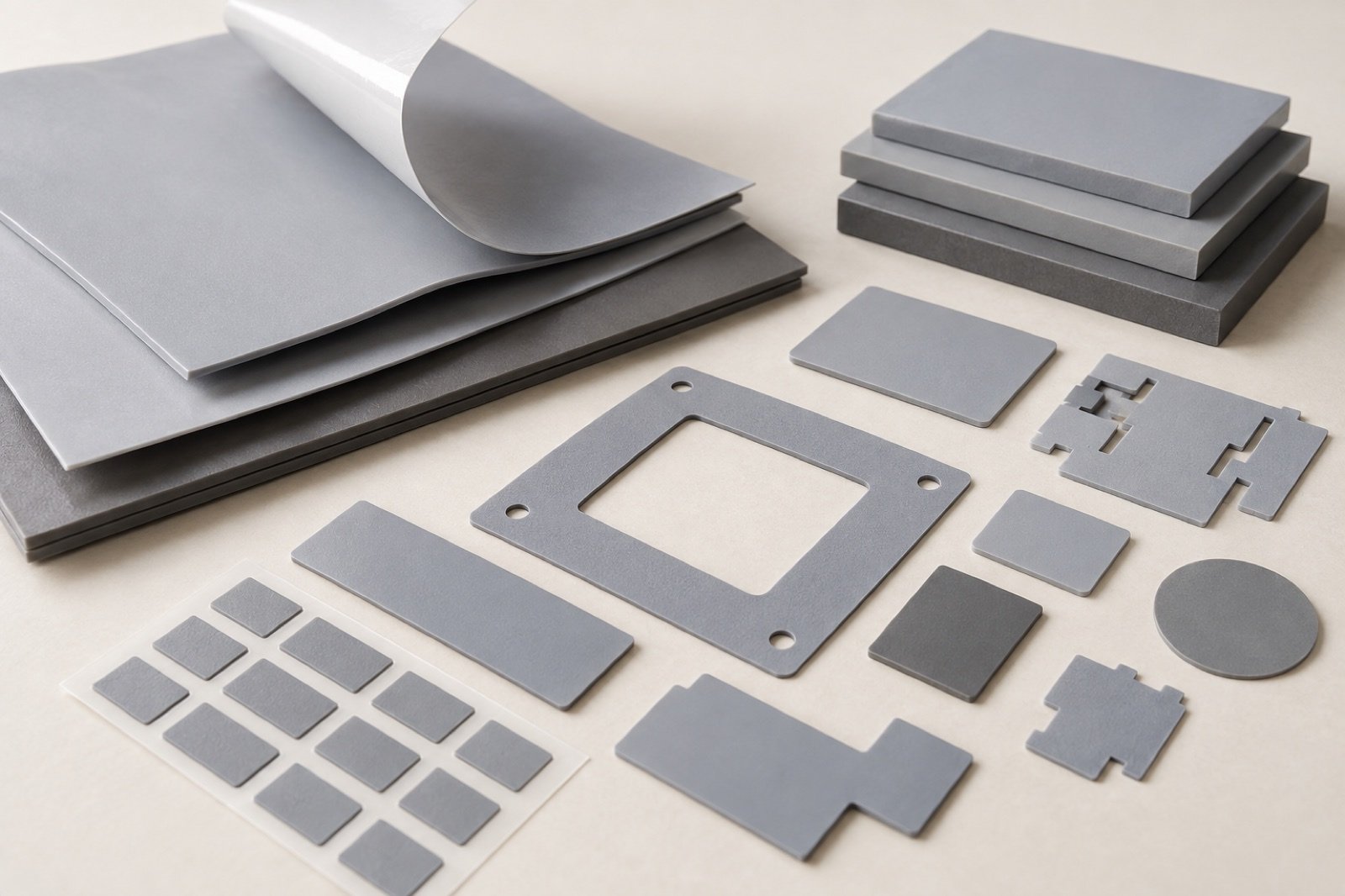 Gray thermal interface sheets and generic die-cut thermal components on a neutral surface