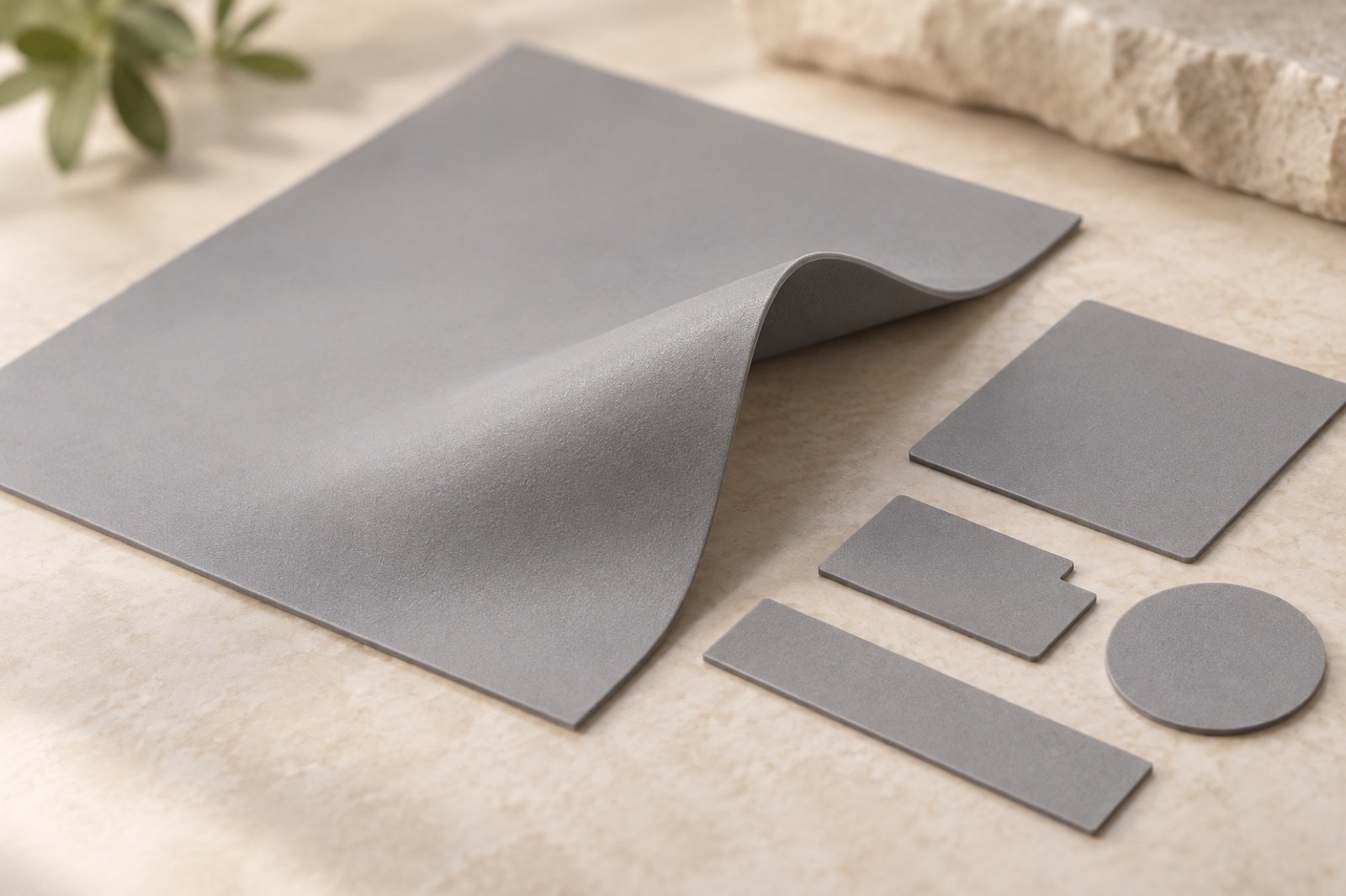 Flexible gray thermal interface sheet with visible edge texture
