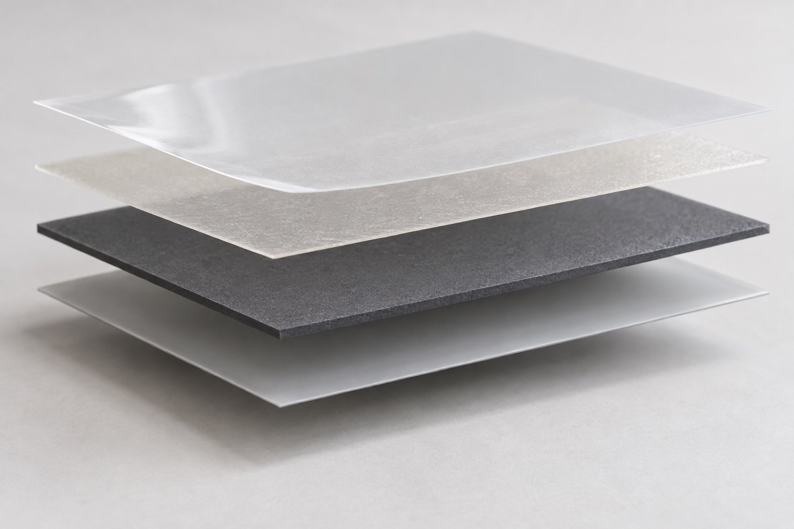 Exploded generic stack of release liner adhesive thermal sheet and support film