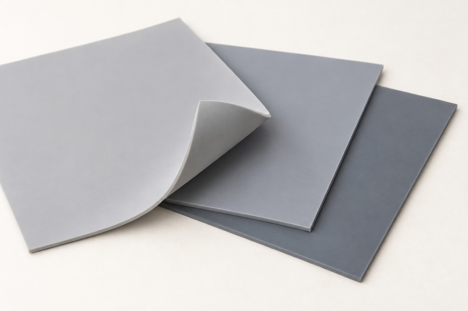 Stacked flexible gray silicone-like thermal sheet samples